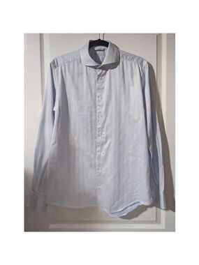 Suitsupply | Men’s Dress Shirt 15.75 Long /40 Blue Herringbone Two Ply Cotton